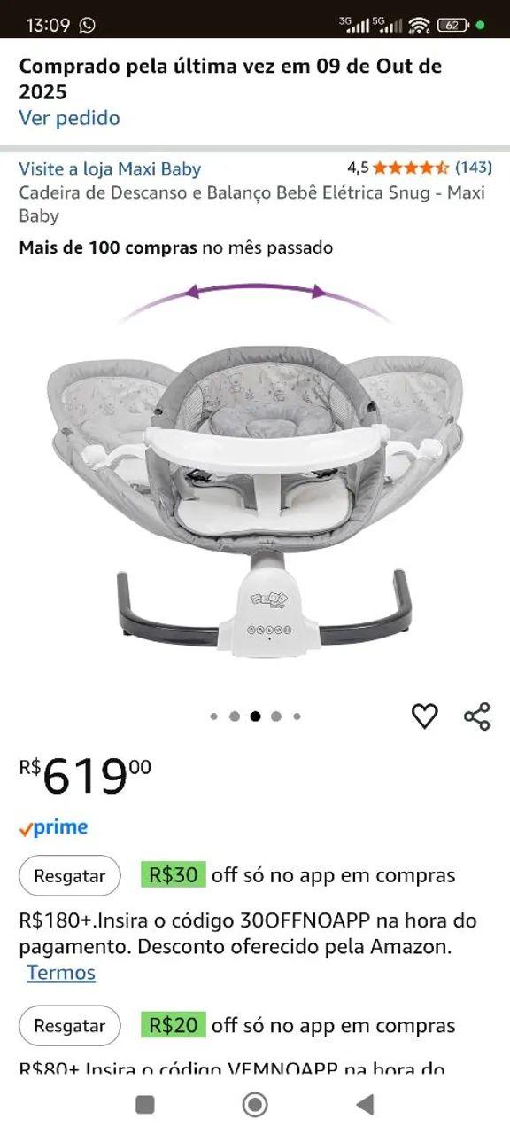 Cadeira de bebê balanço Max baby até 15kg - Foto 3