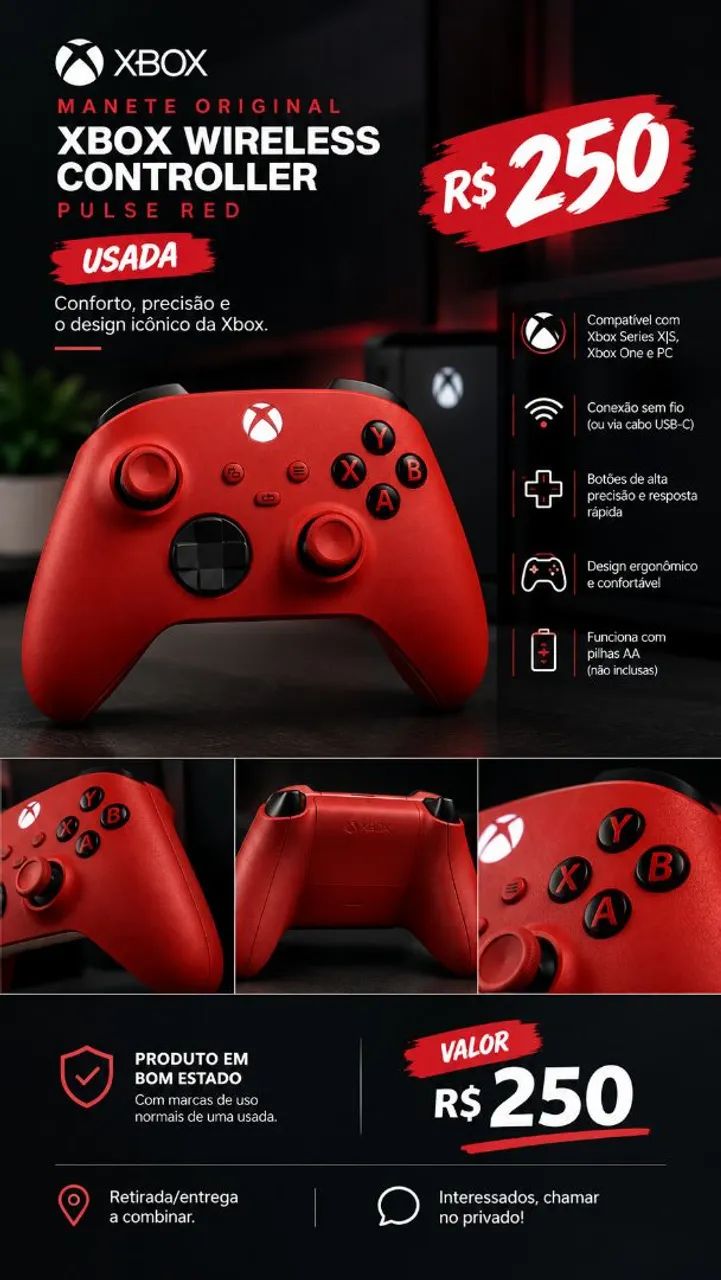Controle Xbox pulse red