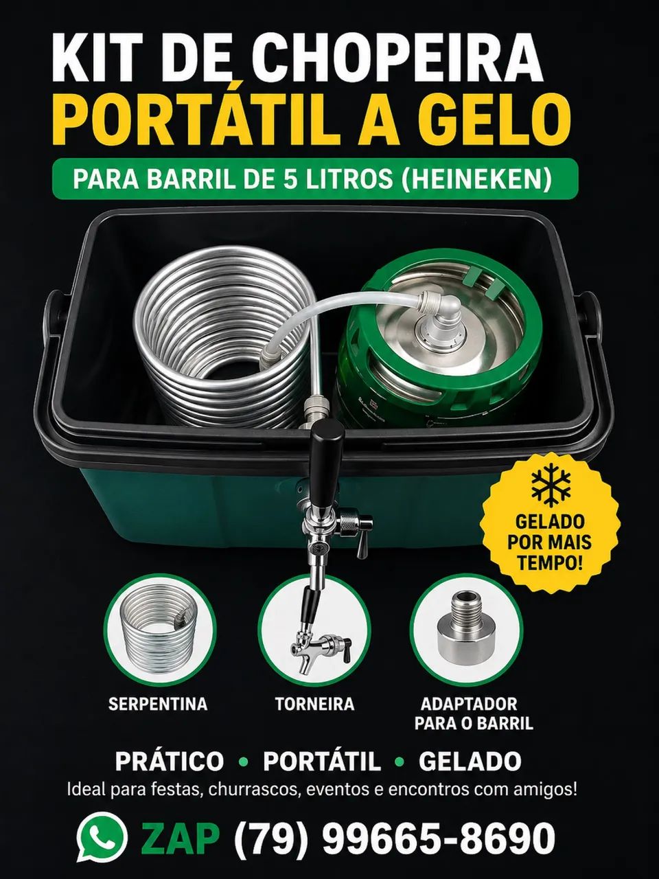 Kit de chopeira portátil a gelo para barril de 5 litros