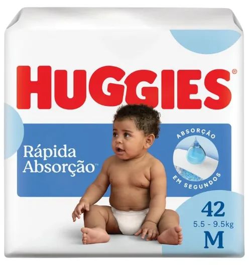 Fraldas Huggies Rápida Absorção Mega M com 42 unidades