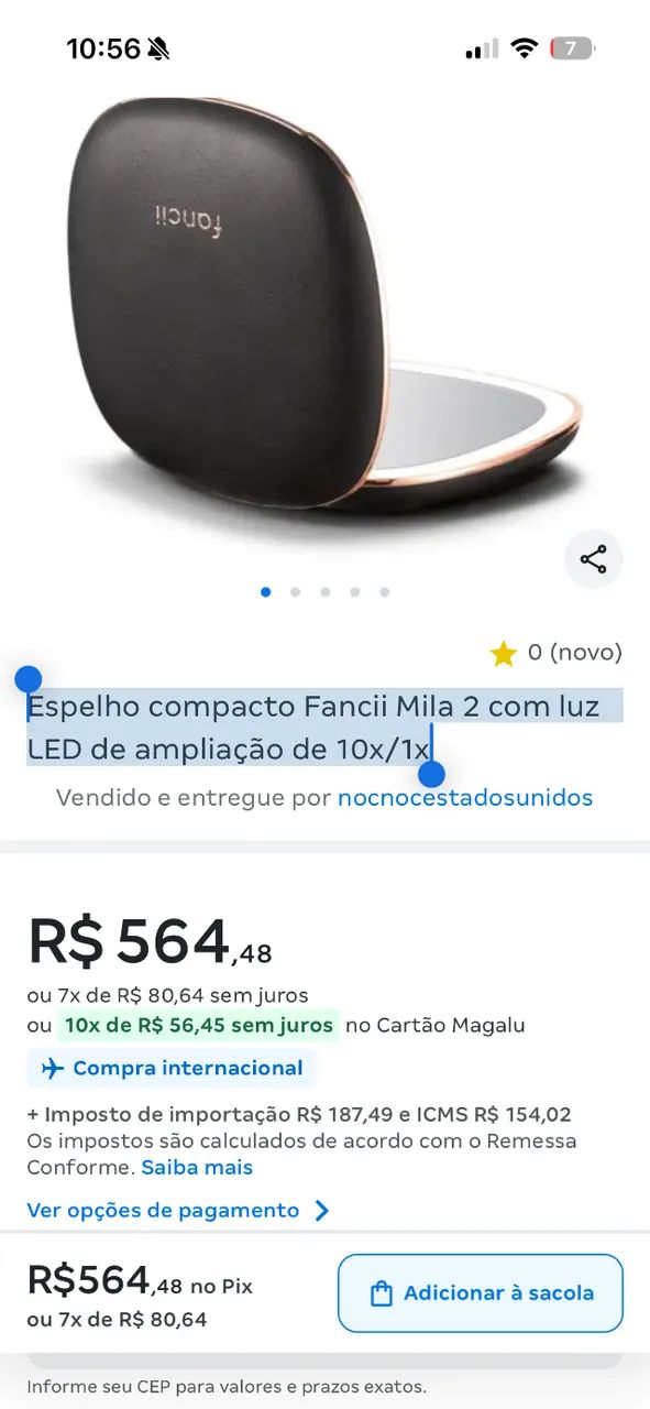 Espelho compacto Fancii Mila 2 com luz LED de ampliação de 10x/1x - Foto 3