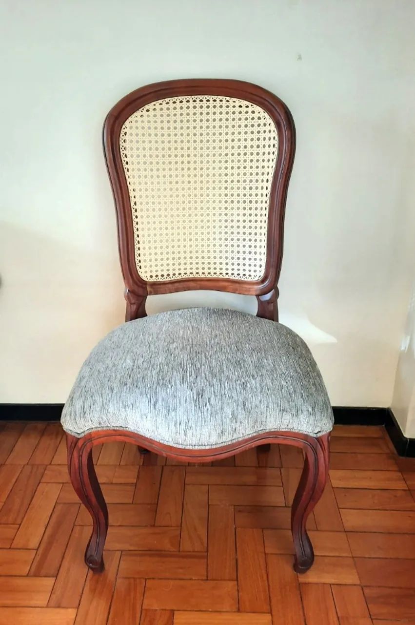 Conjunto 4 Cadeiras de Jantar Estilo Luís XV - Madeira Maciça e Palinha Natural - Foto 4