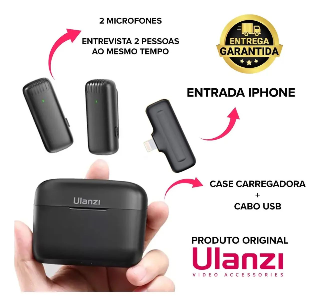 Microfone Sem Fio Ulanzi J12 Iphone Lightning C/  2 Mics - Foto 2