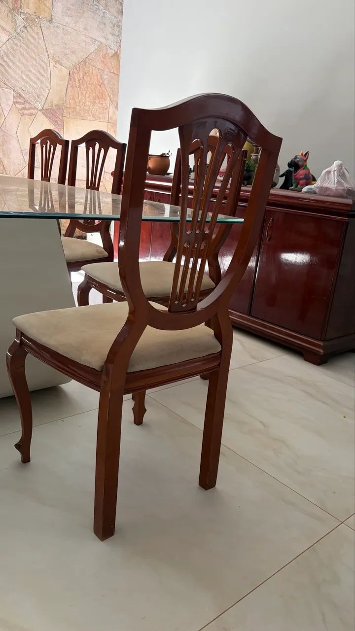 Mesa de Jantar 8 Lugares com Vidro Bisotado 10mm + 8 Cadeiras - Foto 3