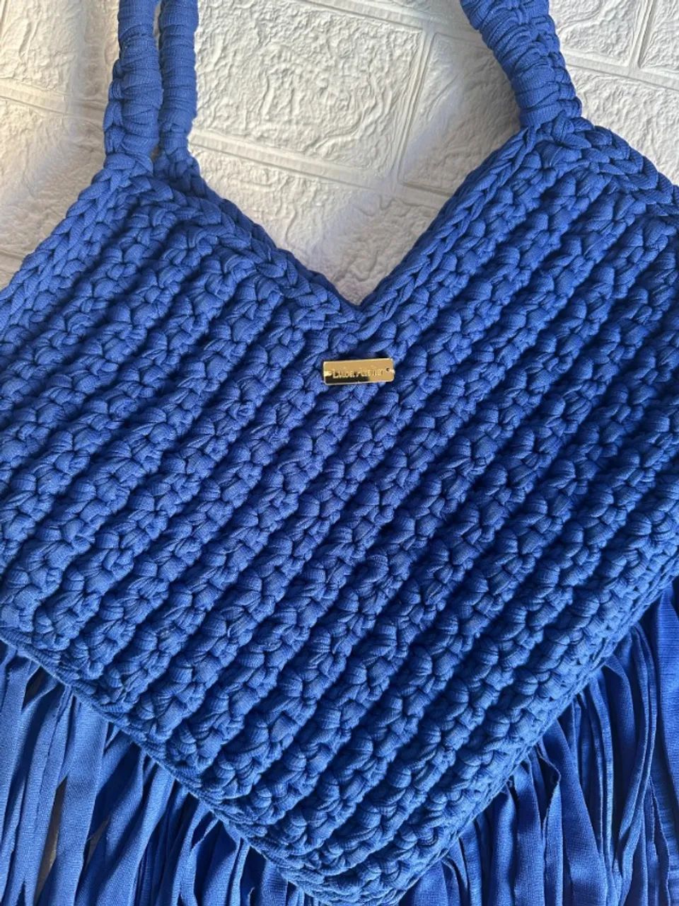 Bolsa Trançada Azul Royal com Franjas - Foto 4