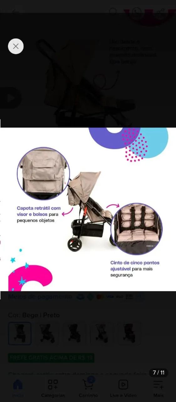 Vende-se Carrinho de Bebê Cosco Bege, - Foto 5