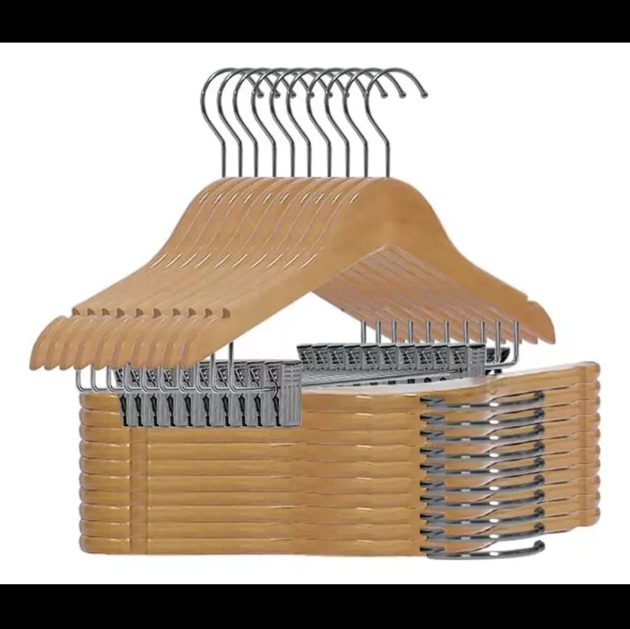 Kit 10 Cabides Madeira Com Presilhas Infantil - Foto 2