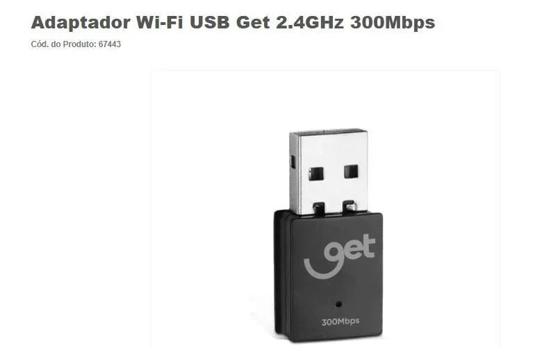Adaptador wi-fi USB get 2.4Hz 300Mbps