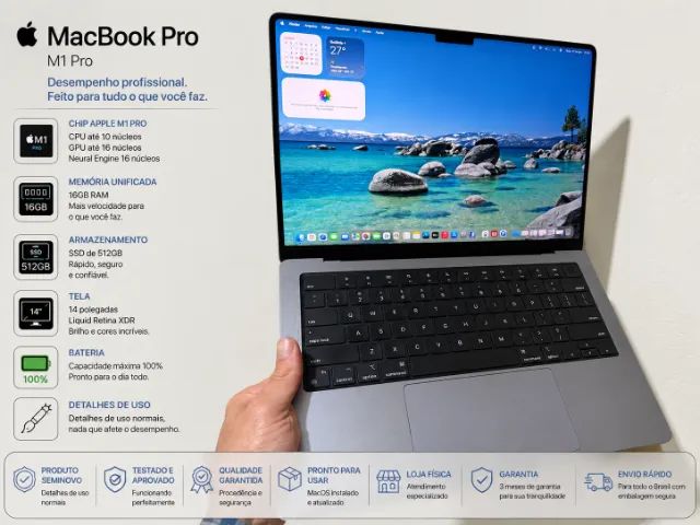 MacBook M1 Pro, 14 inch, 512/16Gb - Garantia- Loja física