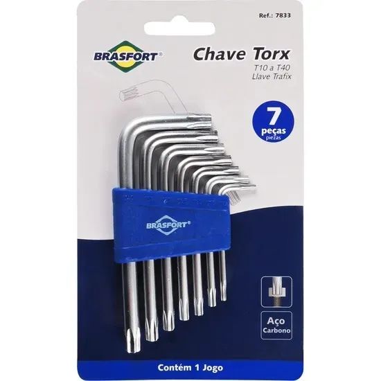 Kit de Chaves Torx Hexalobular 7 Peças T10 a T40 Brasfort *ENTREGA GRÁTIS* 1