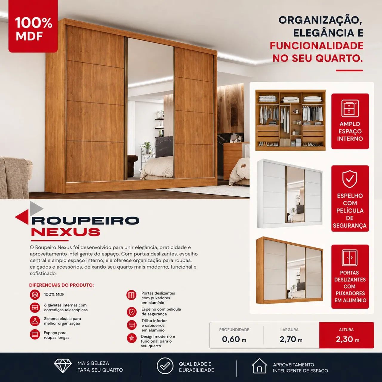Guarda roupa Nexus 100% MDF 