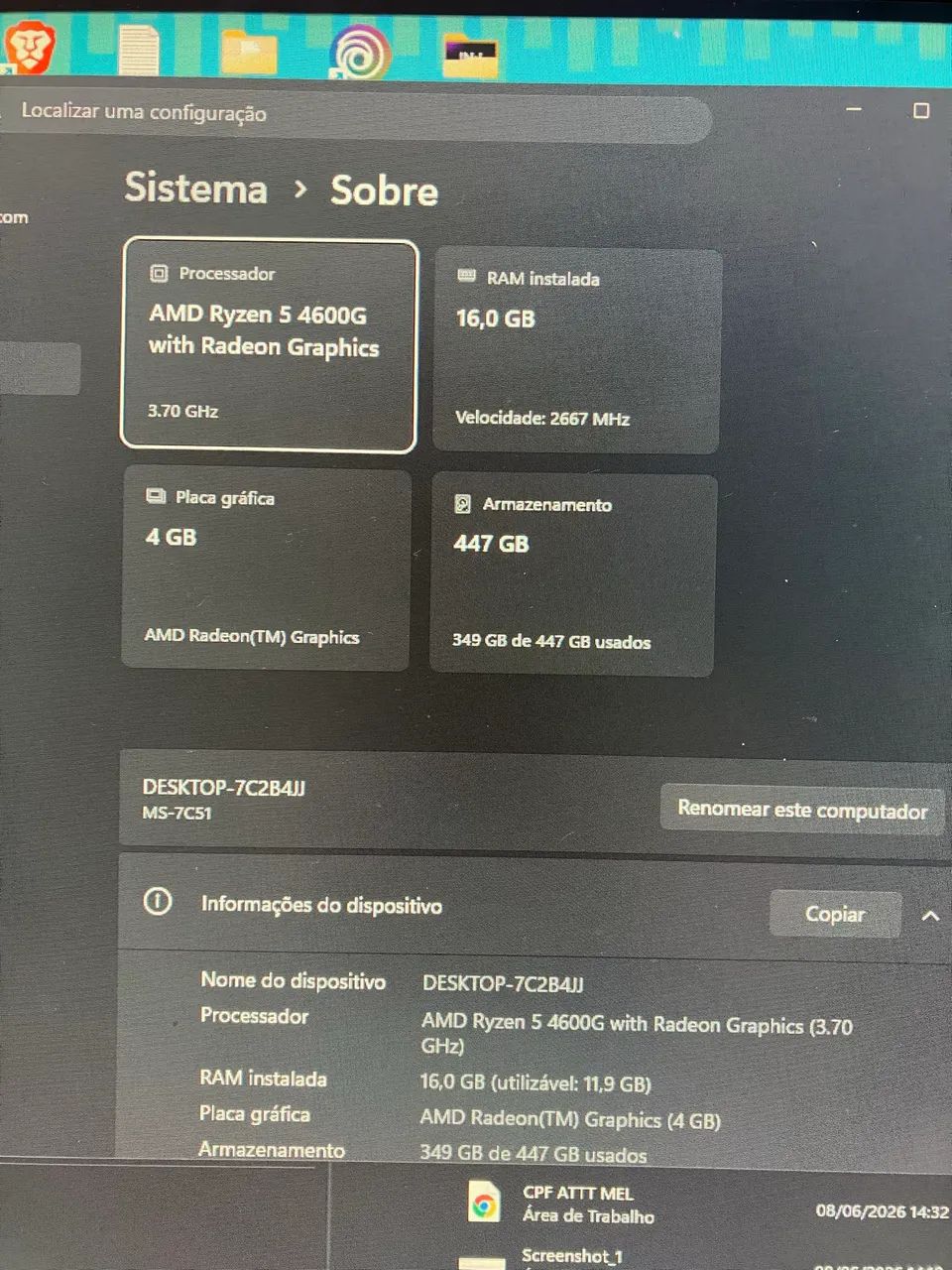 PC Gamer - Ryzen 4600G - 16GB - 512 SSD