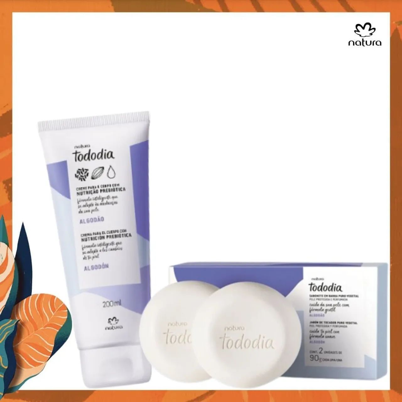 Kit Natura Tododia Algodão - Creme Corporal e Sabonetes