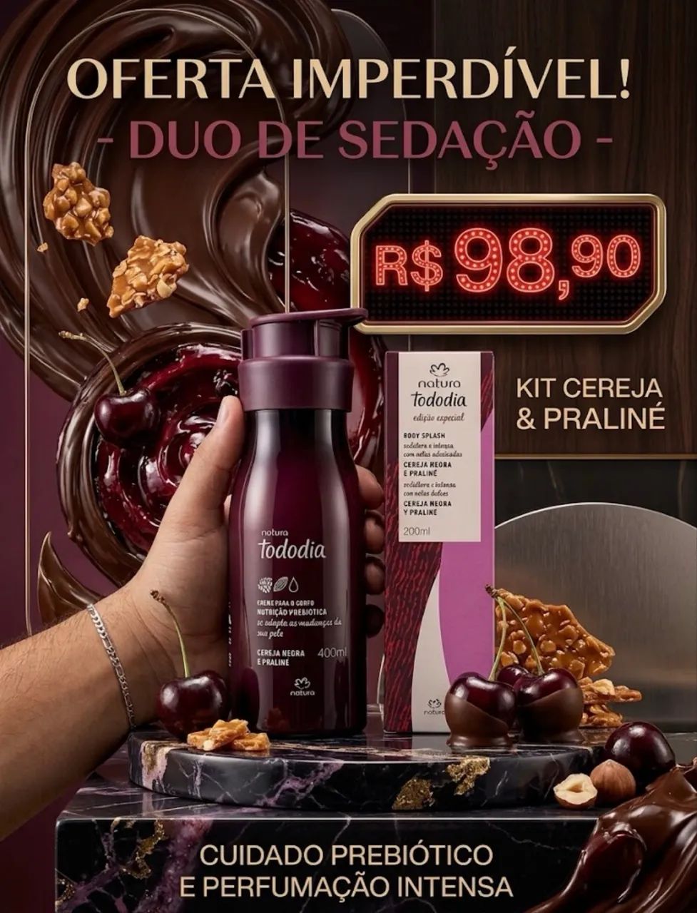 Kit cereja e praliné creme + body splash  - Foto 2