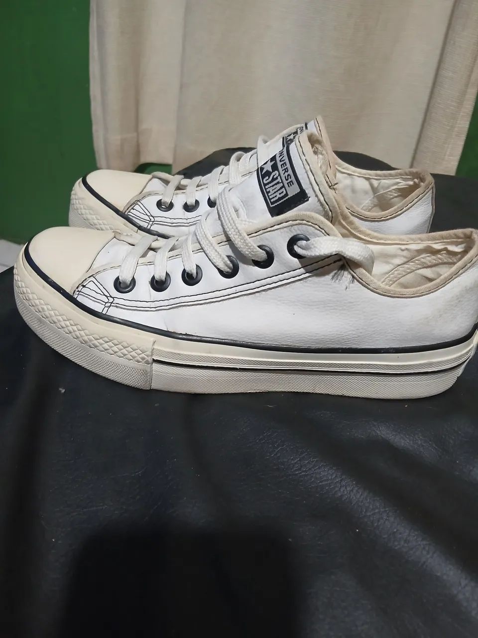 Tênis Converse All Star Plataforma Couro Branco - Original ótimo estado  - Foto 2