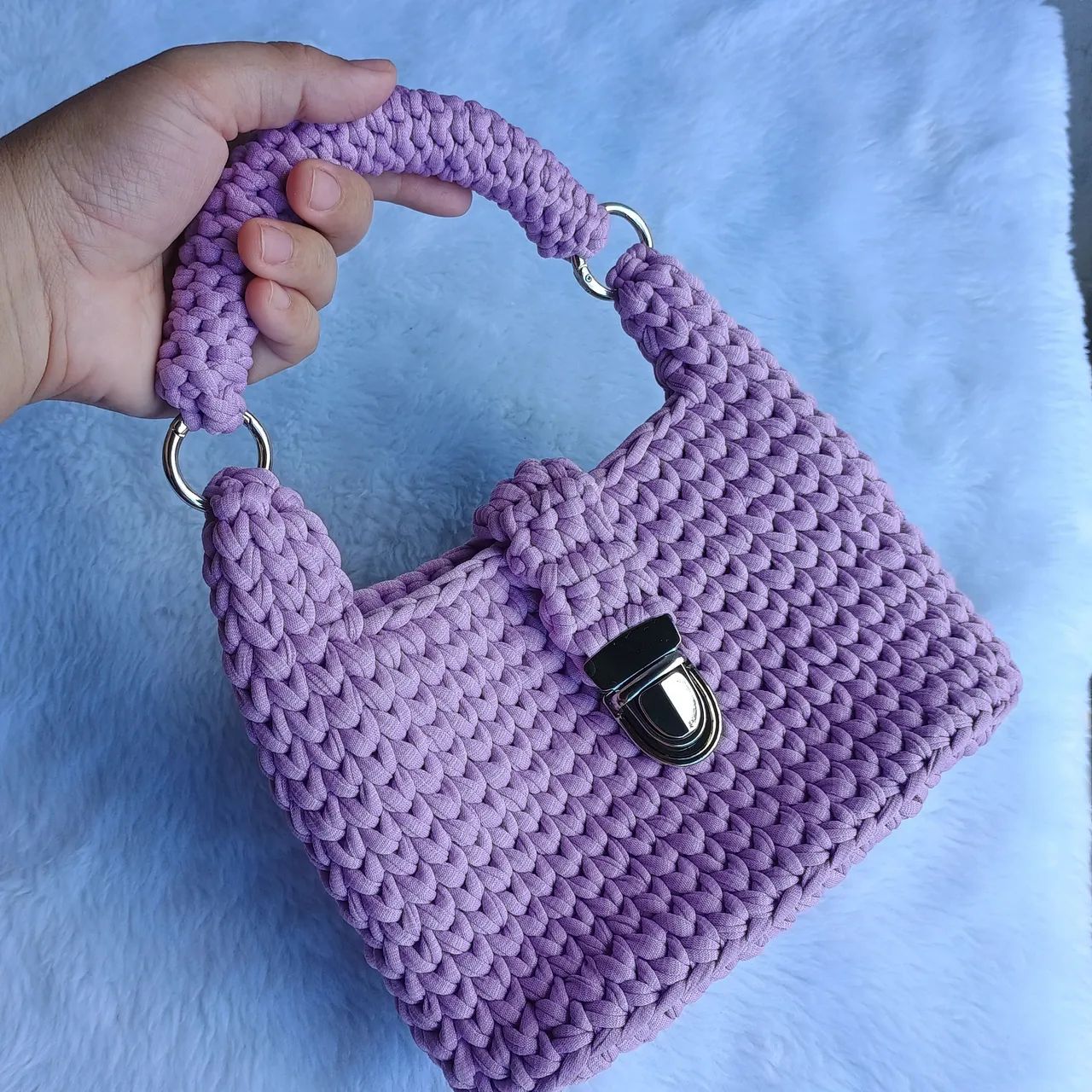 Bolsa de crochê em fio de malha  - Foto 2