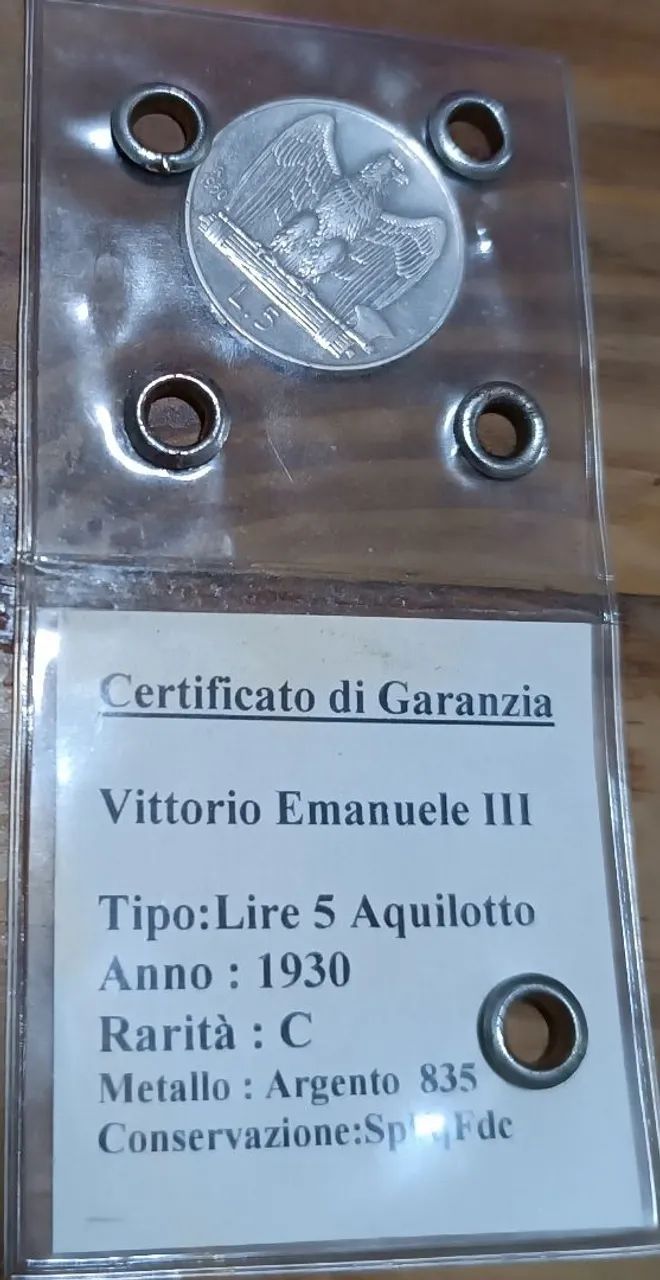 Moeda 5 liras 1930 Itália prata 