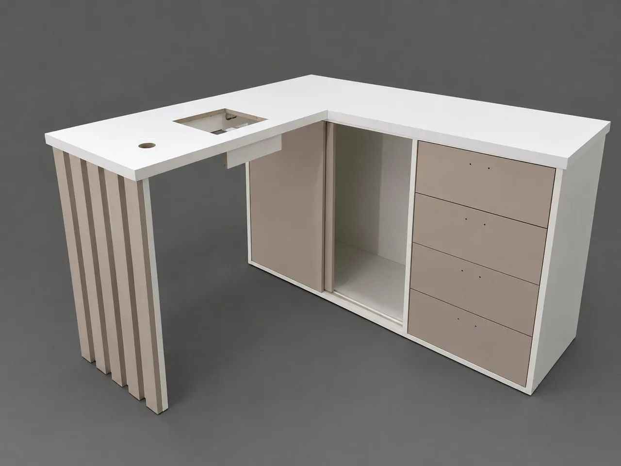 Mesa formato em L Branca com Rosa  - Foto 2