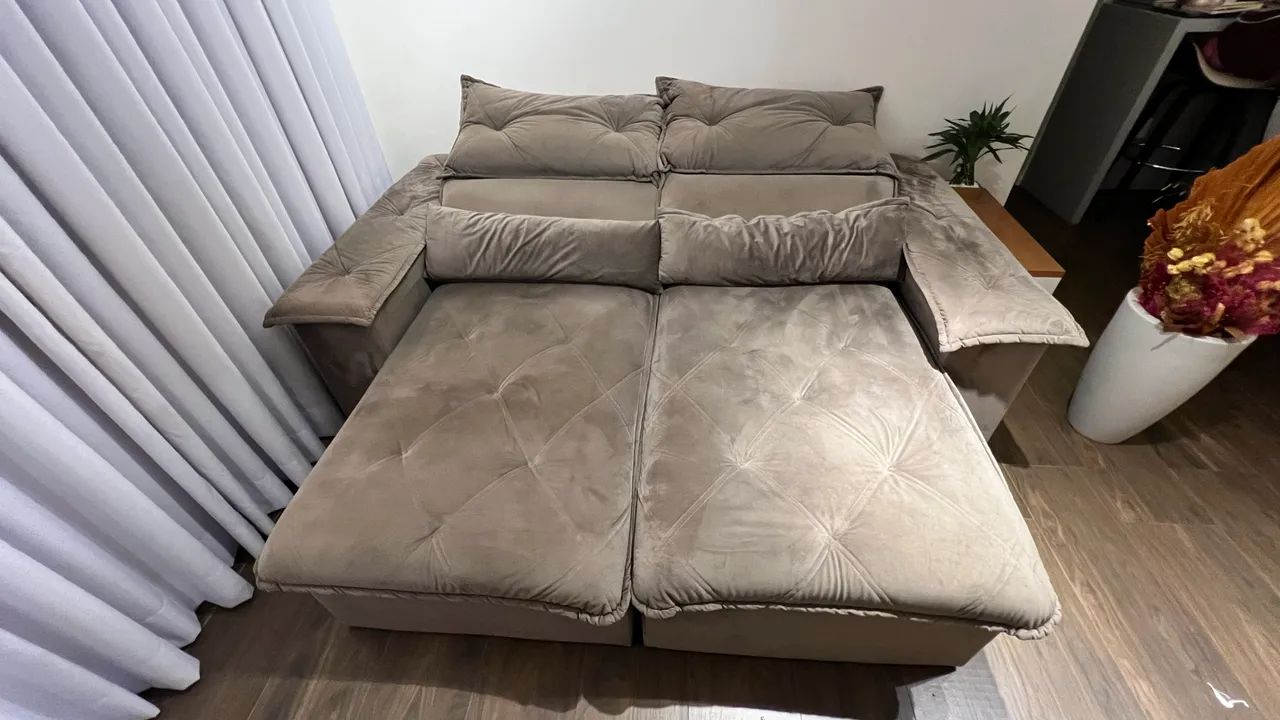 SOFÁ CINZA 3 LUGARES VELUDO 463752701988710403