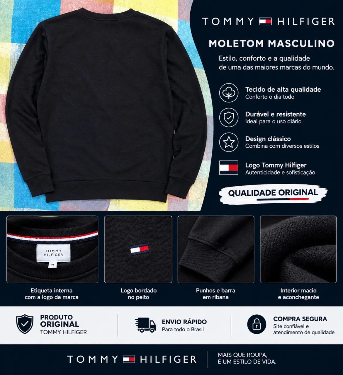 Moletom Tommy Hilfiger Masculino Preto - Foto 2