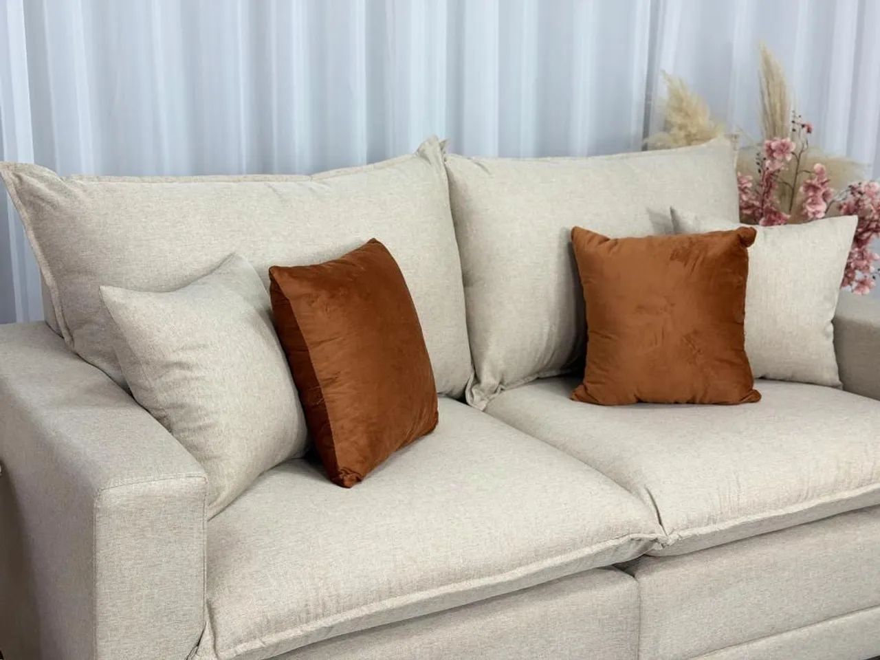 Sofá Fixo 2 Lugares 1.80m Molas Ensacadas Linho Bege - Foto 2