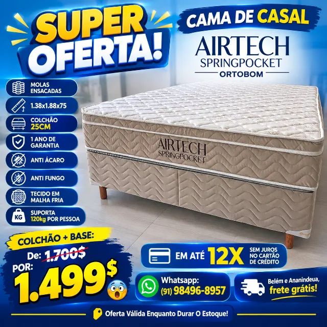CAMA CASAL AIRTECH SPRINGPOCKET ORTOBOM OFERTA 