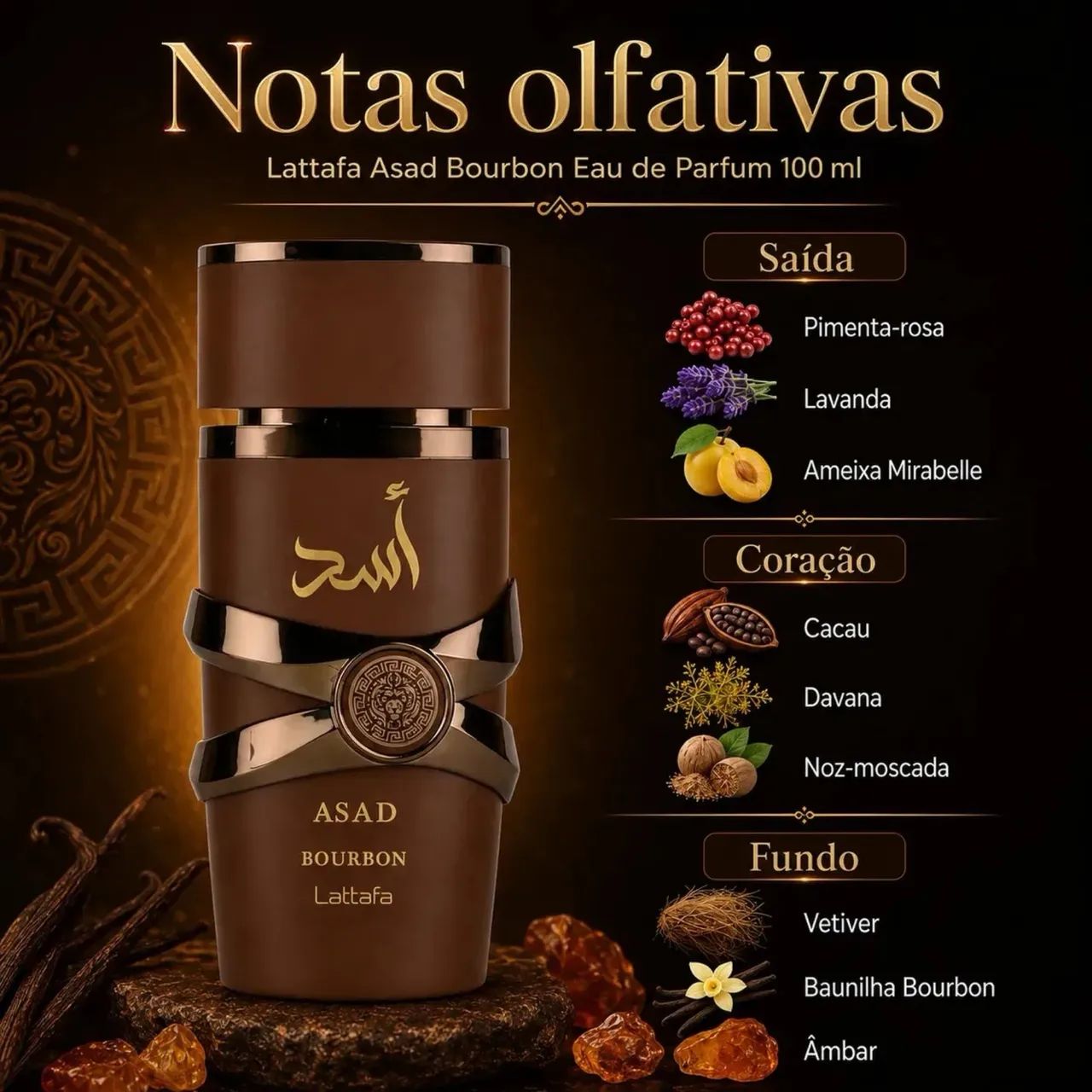 Perfume Árabe Masculino Asad Bourbon Lattafa Eau De Parfum 100ml - Foto 5