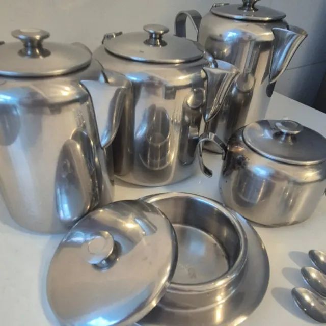 Conjunto De Café E Chá Antigo Em Aço Inox  - Foto 3