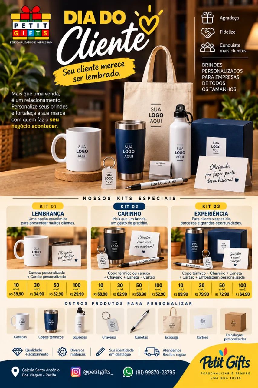 Brindes Personalizados Dia do Cliente | Canecas, Kits e Presentes
