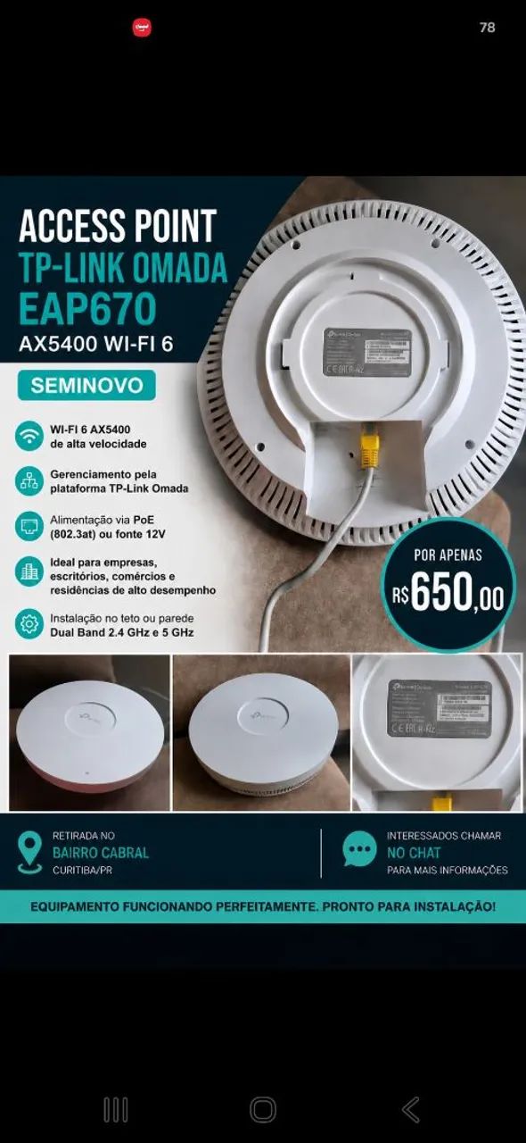 ACCESS POINT TP- LINK OMADA - SEMINOVO 