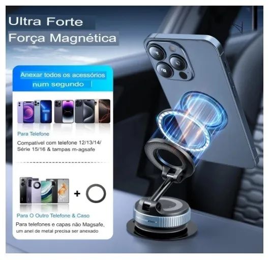 Suporte Magnético para Celulares com Ventosa 360° para Carro, Vidro e Superfícies Lisas -  - Foto 2