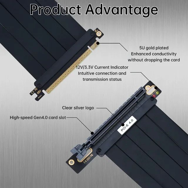 Cabo Extensor PCIE 4.0, PCIe 4.0 x16 200 mm extensor - Foto 3