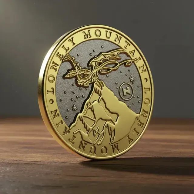 Moeda Medalhão Colecionável O Hobbit Lonely Mountain Smaug - Foto 3