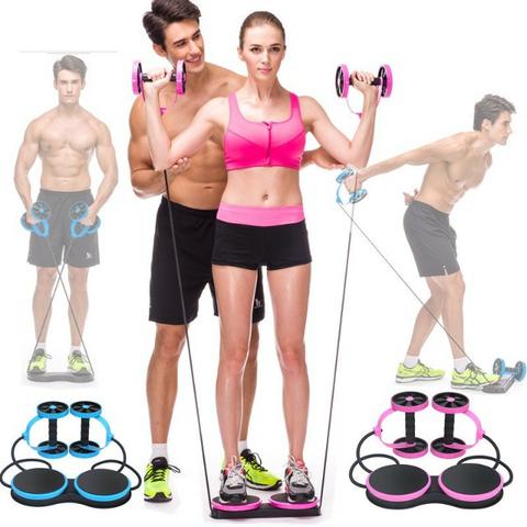 Elástico + Roda para Exercícios Abdominais (Somente Azul)