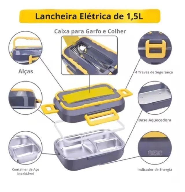 Marmita Elétrica Térmica Bandeja Inox Aquecedor Carro Casa - Foto 4