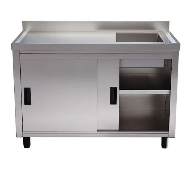 Armário de inox com portas de correr e Bojo Pia Inox