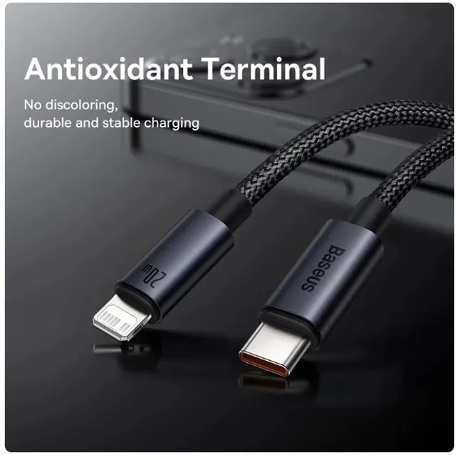 Cabo iphone, Baseus- USB Tipo C x Lightning, cabo de carregamento rápido 1 Metro