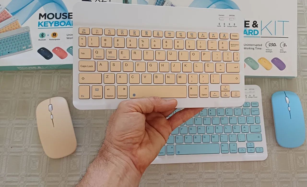 Kit Mouse e Teclado S/ Fio Bluetooth - Recarregável + Suporte aluminio giratório + Hub 7  - Foto 5