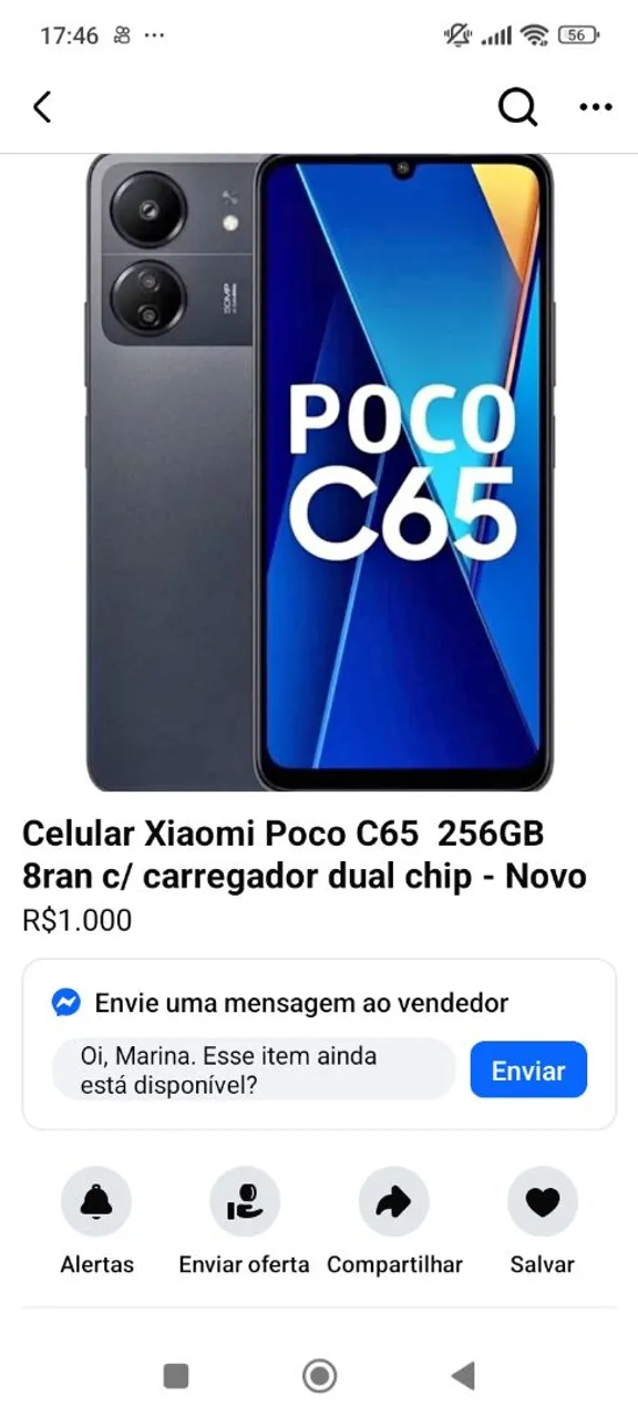 Xiaomi Poco C65 256GB 8GB RAM C/ Carregador