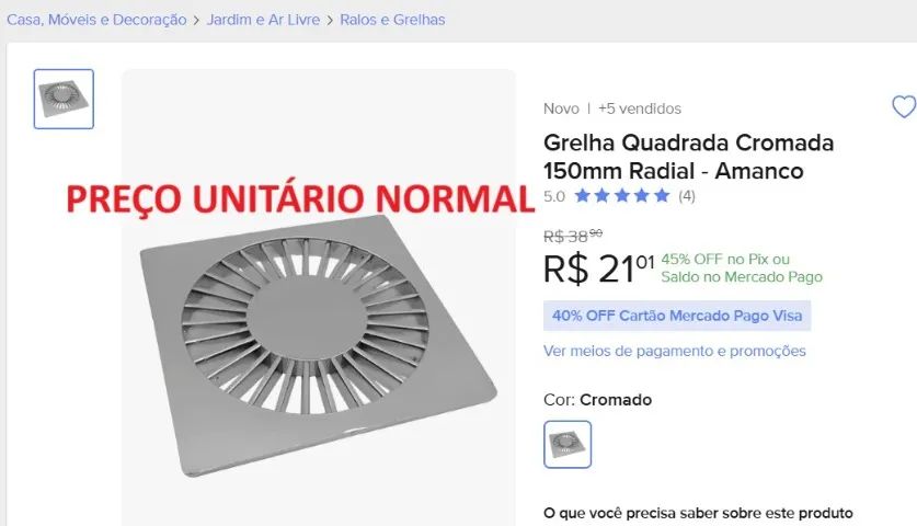 ATACADO 24 Grelhas Amanco 150mm Cromada Revenda / E-commerce / Marido de Aluguel etc. - Foto 4
