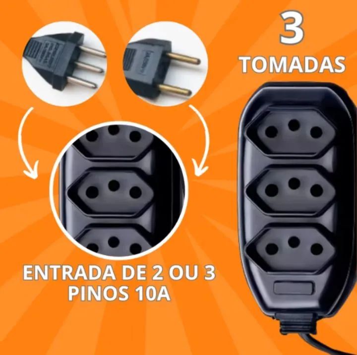 Extensão com 3 Tomadas 10A de 3 metros