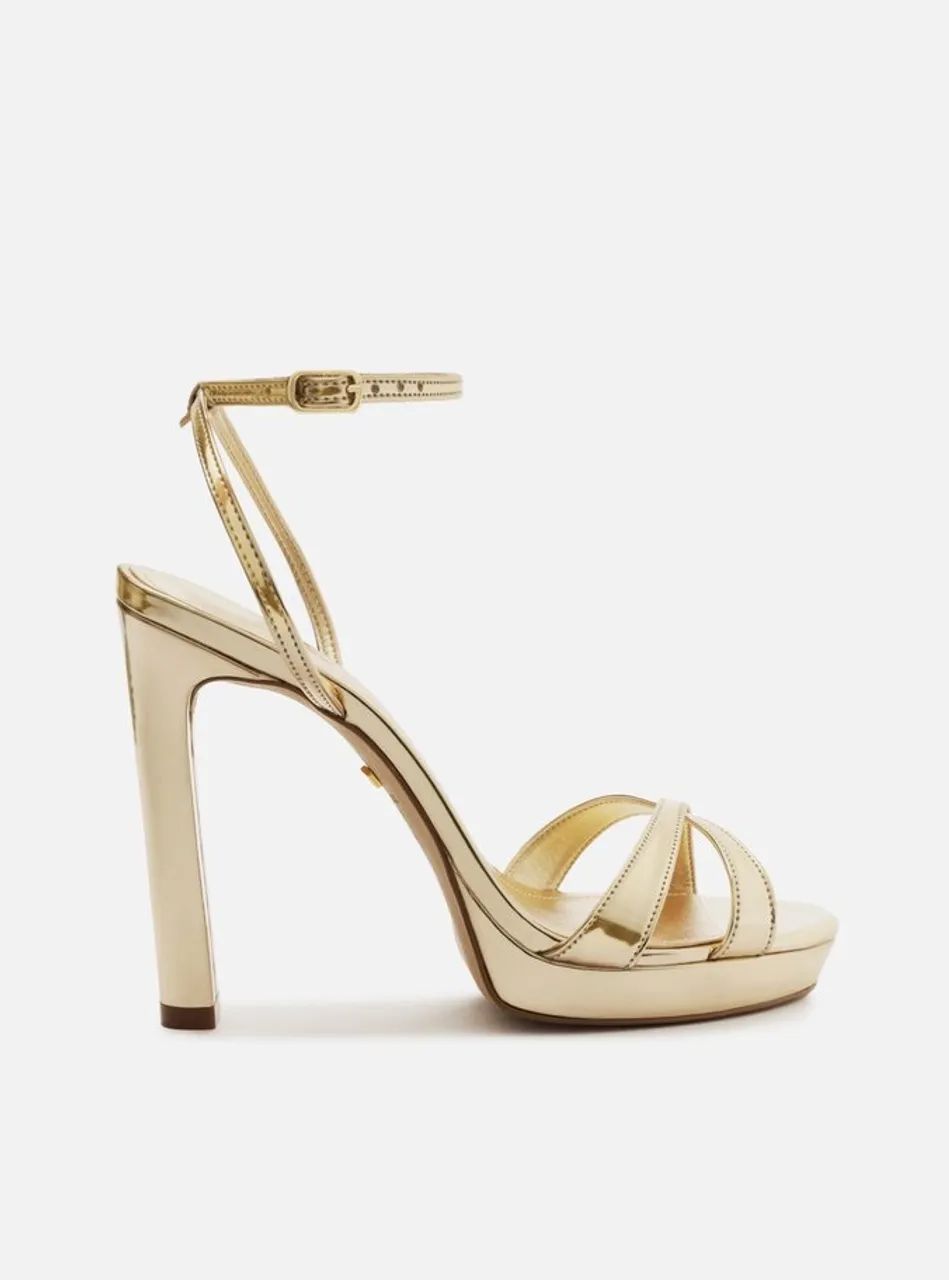 Sandália Dourada Salto Alto Meia Pata Arezzo Usada vez