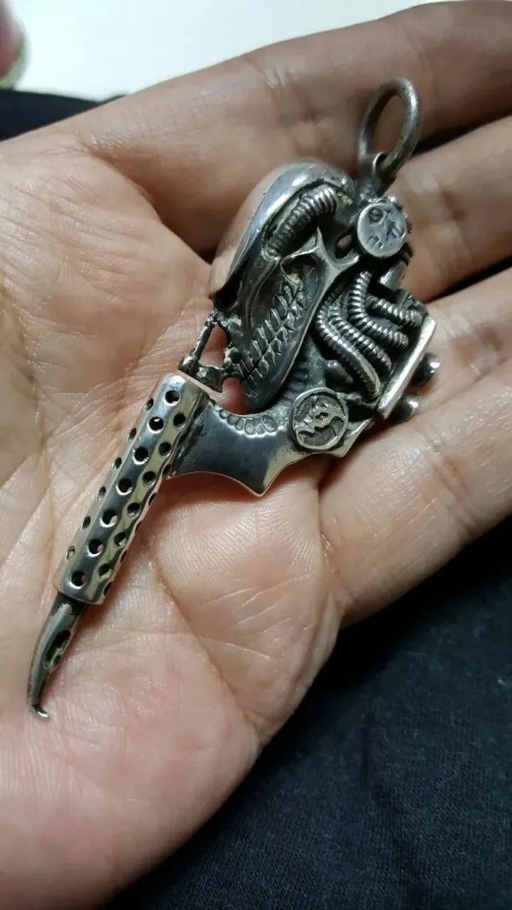 Pingente em prata 925, Tattoo Machine Skull, Lancy U.S.A - Foto 2