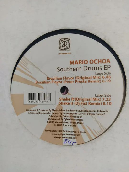 Disco de Vinil Mario Ochoa - Southern Drums EP