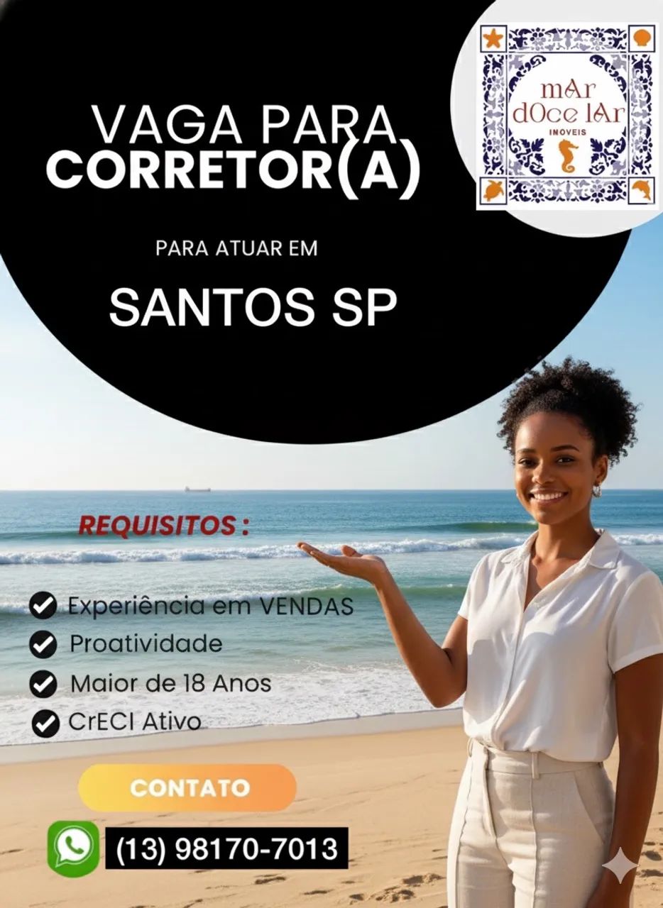 Ganhe até 60% - Vaga para Corretor(a) Santos/SP