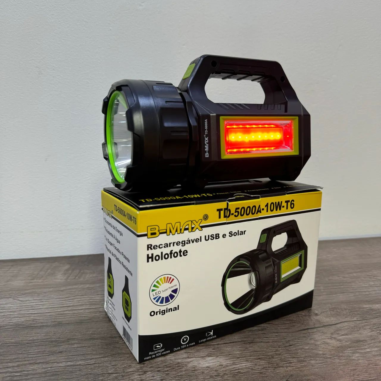 Lanterna de led holofote USB com carregamento solar e energia 