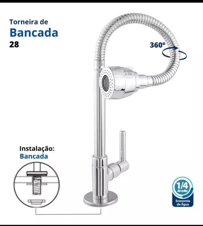 Torneira de Bancada para Cozinha - 360° - 1/4 de Volta - Nova
