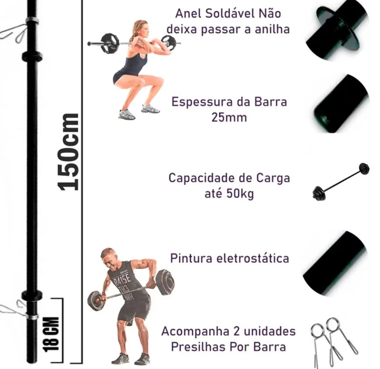 Barra oca 1,50 metros fitnes musculação funcional  - Foto 5