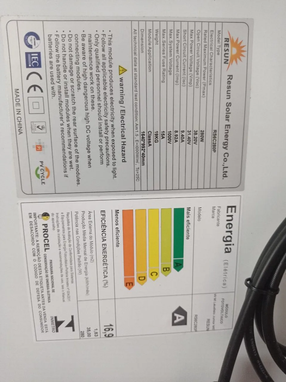 Placa Solar Resun RS6C280P - 280W