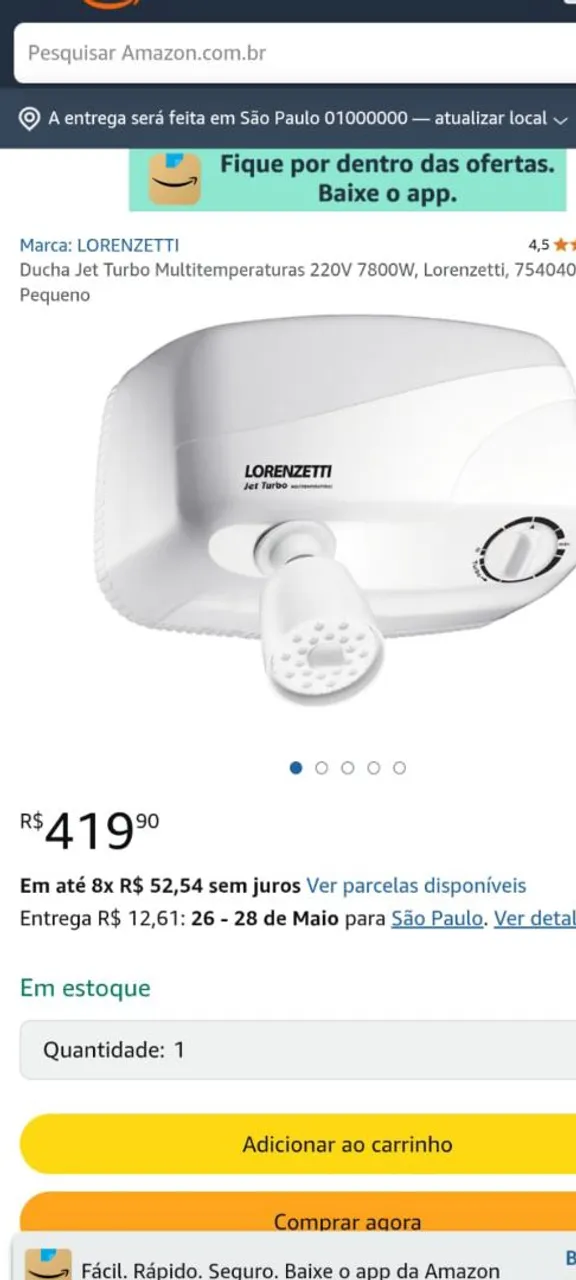 Ducha Lorenzetti Jet Turbo Multitemperaturas 220V 7800W